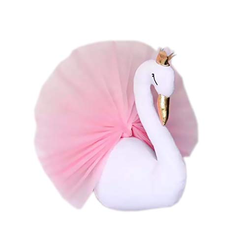 Cute 3D Golden Crown Swan Wall Art Hanging Girl Swan Doll Stuffed Toy Animal Head Wall Decor for Kids Room Birthday Wedding Gift (Pink)