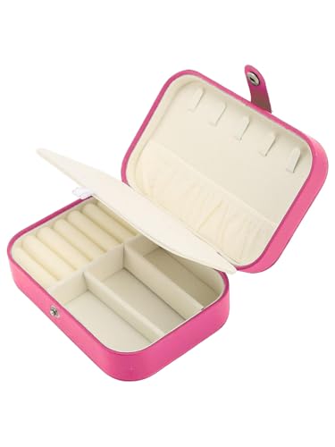 Image of Cortina Jewellery Organiser PU Leather Zipper | Portable Storage Box Case with Dividers | Container for Rings, Earrings, Necklace Home Organizer - Pink
