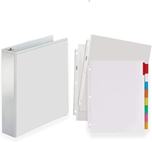 3-Ring Binder, Presentation View Binders - with 20 Top-Loading Poly Clear Sheet Protectors - and Big Tab Insertable Extra Wide Dividers, 8 Multi-Color Tabs - Value Pack (2 Inch, White)