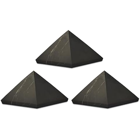 Shungite World 3 pcs Authentic Shungite Pyramid Unpolished, 50 mm / 1.96" Real Shungite Stones Shungite Crystal Pyramid Home Protection Room Decor Office Decor Authentic Crystals Black Pyramid Cover