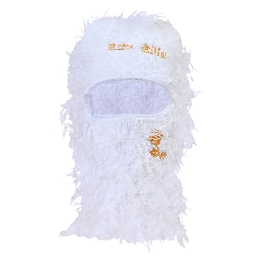 Balaclava de punto térmico para hombres y mujeres, gorro tejido con bordado de letra, resistente al viento, gorro con capucha para montar y esquiar miniatura 4