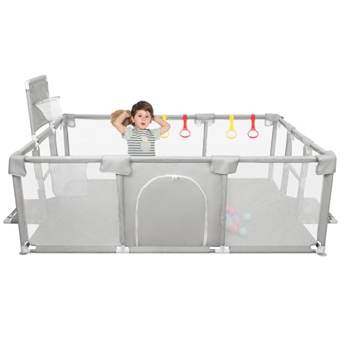 Box per Bambini con Succhiatori, Versione potenziata 2025 Recinto per Baby Tessuto Oxford 300D, Centro Attività per Bambini, Facile da Montare e da Pulire-180 * 120 * 66 cm - Grigio chiaro