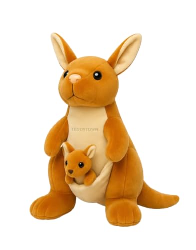 Image of Kangaroo with Baby Soft Toy for Girls Boys Kids,Brown,Kangaroo Animal Plush Stuffed Teddy Gift Birthday, 25 cm