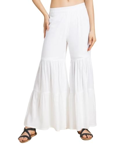 Printed Tiered Palazzo Women Pant, Wide Leg Elastic Waist Viscose Pant