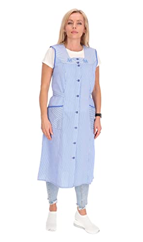 Blouse à boutons en coton à rayures Tablier de cuisine Robe de maison Blouse Tablier Ceinture,...