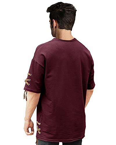 Image of EYEBOGLER Mens Round Neck Oversized Elbow Sleeves Solid Tshirt