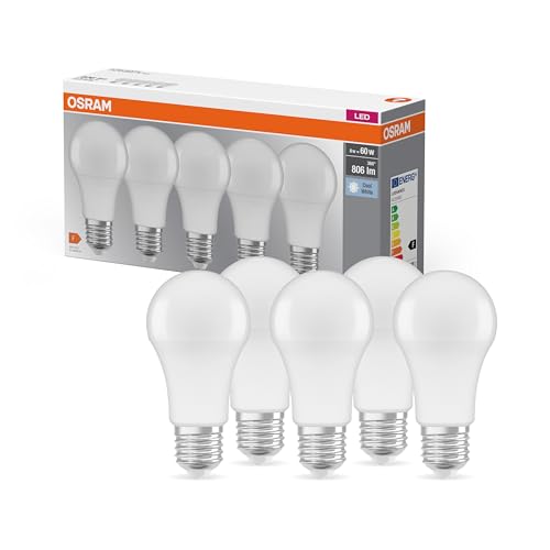 Osram Lampadine LED Goccia, 8.5W Equivalenti 60W, Attacco E27, Luce Naturale 4000K, Confezione da 5