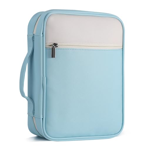 GERMUN Bible Cover with Durable Handle, Carrying Book Case Church Bag Bible, Protective with Zippered Pocket, Bible Accessories Supplies, Book Protector for Book Lovers, WhiteBlue