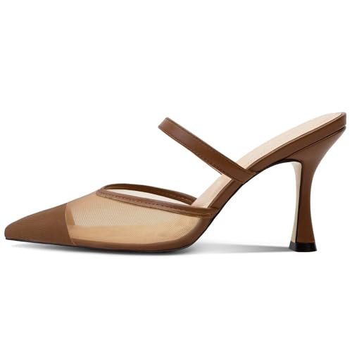 Kitten Heels for Women Mesh Mule Heels Pointed Closed Toe Low Heels for Women Slingback Heeled Dress Pumps Shoes2