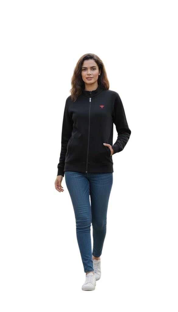 The Sabio Women’s Stylish Black High-Neck Jacket | Premium Fleece Zipper Sweatshirt for Women | Slim Fit Winterwear | Casual Sports Jacket for Outdoor, Travel & Gym-picture-10
