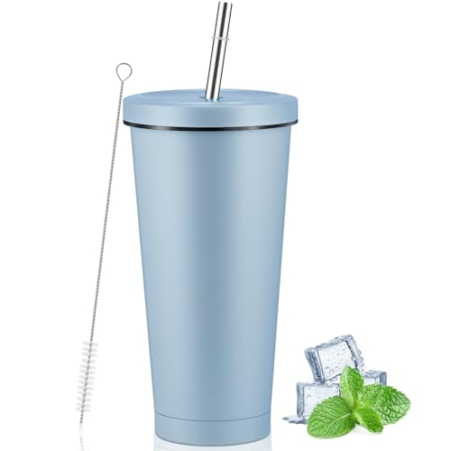WHENZOO Iced Coffee Tumbler with Lid and Straw, 750ml Coffee Cup Stainless Steel Double Wall Vacuum Insulated Coffee Travel Mug Reusable Water Cup for Hot and Cold Coffee, Tea & Drinks