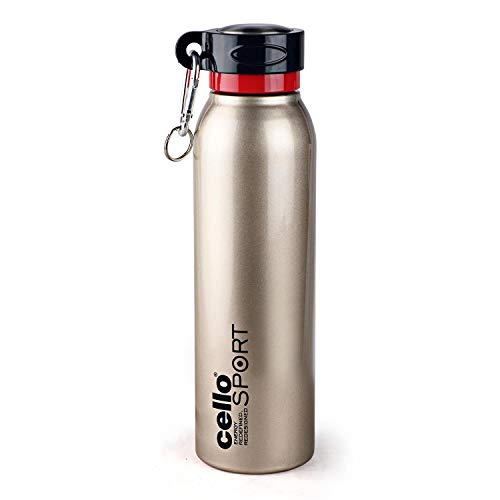 Image of CELLO Beatle Insulated Stainless Steel Flask 1000 ml, Gold | Double Wall Insulated 24 Hours Hot & Cold Leakproof Easy One Hand Grip Thermosteel Flask Water Bottle for Office Gym Travel & Daily Use