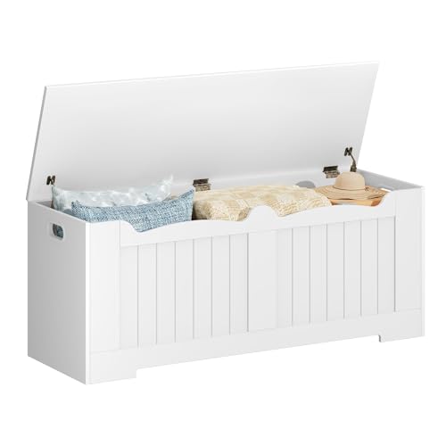 Image of Hzuaneri 47.2 inch Storage Chest, Extra Large Storage Bench Trunk with 2 Hinges, Wooden Box, Lift-Top Chest Organizer, Shoe Bench for Entryway, Bedroom, Living Room, White SB28603X