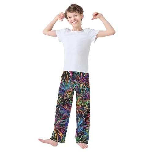ZZXXB Fireworks Boys Long Pants Soft Trousers Elastic Waist Kids Lounge Bottoms with Pockets S-XL2