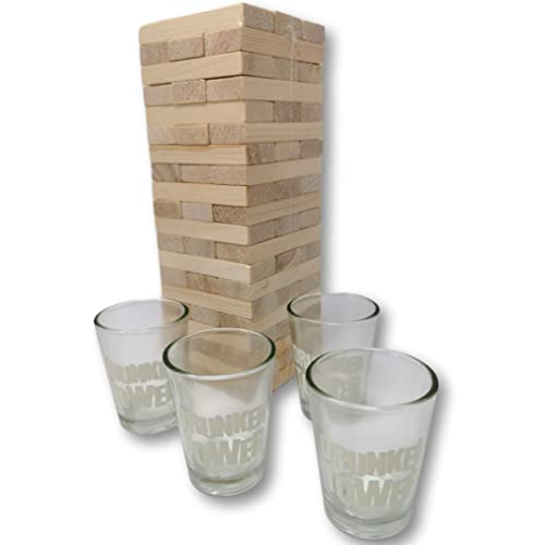 EKNA SaufiSauf Turm - Das Holz Trink- & Geschicklichkeitsspiel - Wackelturm Trinkspiel aus Holz lustig - Teenager Saufspiel Regeln auf Deutsch (2-6 Personen) Cover