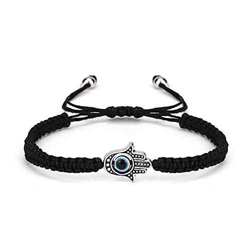 Evil Eye Bracelet Hand-Woven Red Rope Cord Fatima Hand Strand Bracelet Adjustable Kabbalah String Amulet Nazar Hamsa Eyes Thread Braided Bracelet for Women Protection Lucky Jewelry-Black Hand