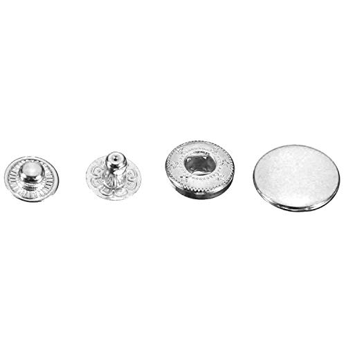 Trimming Shop S Spring Press Studs 4 Part Metal Snaps Durable Lightweight Fasteners for Jeans, Leather Craft, Sewing, Clothes Repair, 15mm, Silver, 10pcs