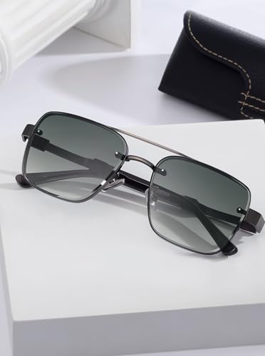 Dark Small Face Mens Sunglasses Flattop Double Bridge Metal, 50mm UV 400 Protection Lens Sunnies Hexagon (5G122)3