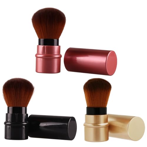 DECOMELODY Lot de 3 Pinceaux Fond de Teint Rétractables Accessoires Maquillage Portables Outil Applicateur Compact en Plusieurs Couleurs Teint Naturel et Homogène