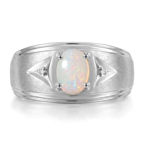 Image of Rylos Men's Rings Classic Design 8X6MM Oval Gemstone & Sparkling Diamond Ring - Color Stone Birthstone Rings for Men, Sterling Silver Rings in Sizes 8-13. Elevate Your Style with Timeless Elegance!