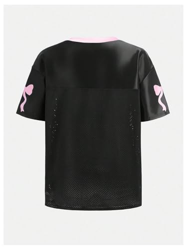 Image of WDIRARA Girl's Number Graphic Jersey Shirts Short Sleeve V Neck Tees Oversized T-Shirt Tops