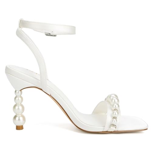 Women’s Heeled Sandals Pearl Wedding Shoes for Bride Open Toe Bridal Shoes Strappy Wedding Heels4