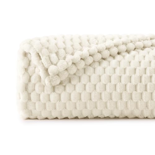 Image of BEDELITE Cream Throw Blanket for Couch, Soft Cozy Gifts for Women, 50 * 60 | 3D Jacquard Decorative Fleece Blanket, Super Soft Plush Throws, Cute Birthday Gift for Women & Men, Suitable for All Seasons