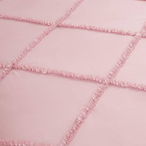 Image of Juicy Couture Diamond King Comforter Set - Ruffle 3-Piece Machine Washable Reversible Bedding Comforter Set, Light Pink