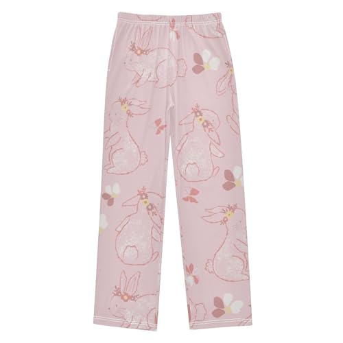 Pink Bunny Boys Pants Boys Athletic Pants Long Pant for Boywith Pockets Wide-Leg Size 6-14Y