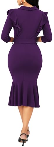 Image of SxClub Elegant Dress for Women Sexy 3 /4 Sleeve Business Knee Length Dresses Fishtail Zipper Belt