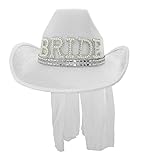 Nicky Bigs Novelties Western Bride to Be Cowgirl Hat With Veil - Bachelorette Party Supplies, White,