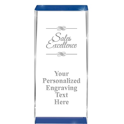 Crown Awards Personalized 4.5" Engraved Corporate Excellence Blue Spotlight Crystal Award