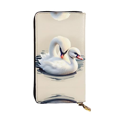 Leather Wallet 7.48 x 4.13 in - Stylish and Durable Wallet for Women with Multiple Compartments and Zipper Design Cute little swan Pattern