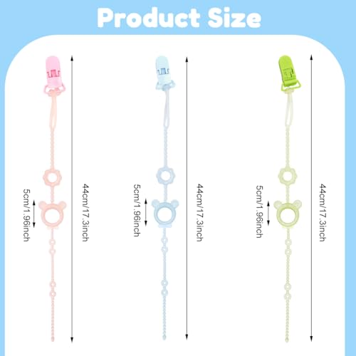 Image of SNOWIE SOFT 3Pcs Baby Teether Toy Chains for Stroller Baby Supplies Strap Chain with Clip BPA-Free Silicone Pacifier Holder Chain Multipurpose Anti-Lost Chain for Toy, Milk Bottle, Handkerchief