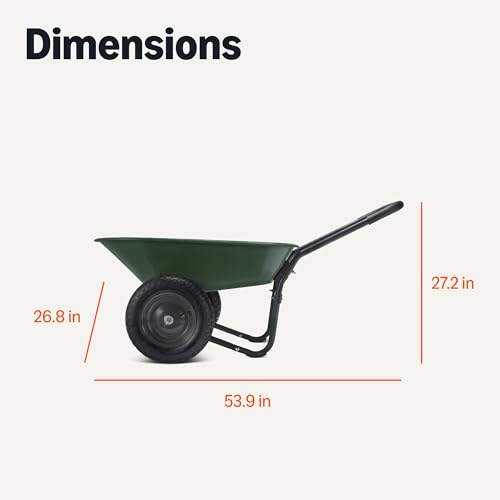 Image of Amazon Basics Garden Wheelbarrow, Heavy Duty, 330 Pounds Capacity, 3.7 Cubic Feet, 26.8W x 53.9D x 27.2H inches, Green, 1-Pack