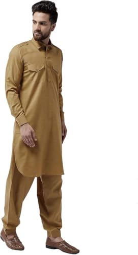 Men's Cotton Pathani Kurta Salwar Set, 80% Cotton, 20% Linen