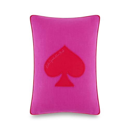 Image of kate spade new york Queen of Spades Reversible Decorative Pillow, 14 inch x 20 inch Throw Pillow for Bed or Sofa, Cotton Cover, Black, White, Pink and Red