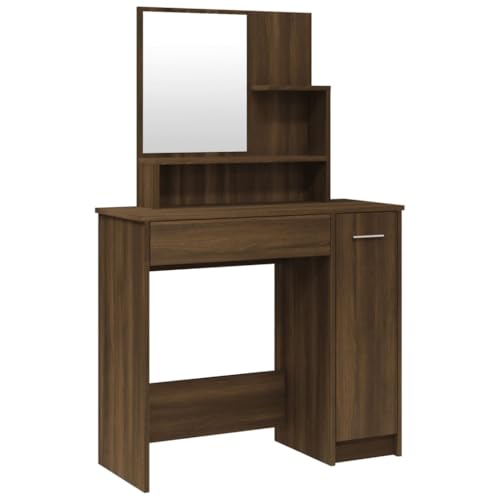 vidaXL Tocador con Espejo Maquillaje Almacenaje Muebles Baño Cuarto Decoración Adorno Entrada Aseo Cajones Mesa Vestidor Color Roble Marrón