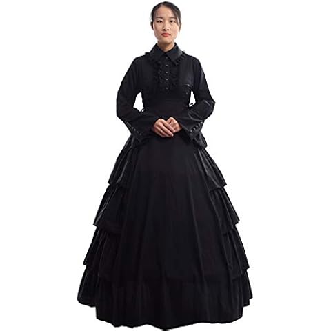 GRACEART Medieval Renaissance Victorian Gothic Ball Gown Dress for Women Vintage Long Cosplay Halloween Retro Cosutume(XL) Black Cover
