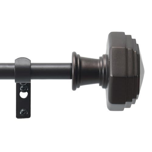 Martha Stewart Chatsworth Curtain Rod for Windows 66 to 120 inches, Adjustable Length .75 inch Diameter Metal Curtain Rod with Round Finials, 66” – 120”, Oil Rubbed Bronze