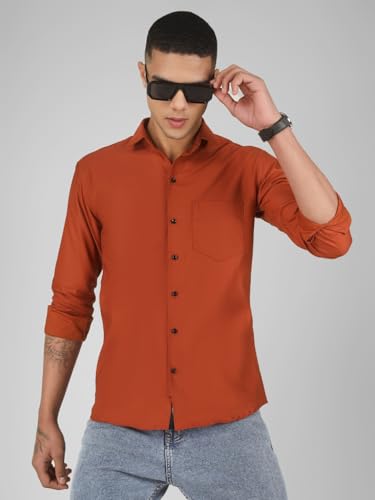 Image of Mens Cotton Lycra Full Sleeve Slim Fit Semi-Formal Shirt | Textured Pattern | Curved Hem
