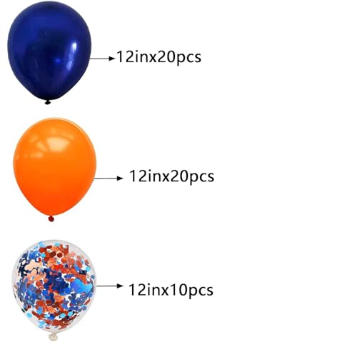 Image of We Moment12 Inch Navy Blue Balloons Orange Balloon with Confetti Balloons，50pcs，for Birthday Graduate Blue and Orange party Decorations