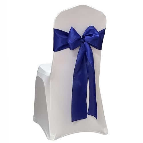 iEventStar Satin Sash Sashes Chair Bow Bows Cover Wedding Banquet Party Chair Decoration (Royal Blue, 50)