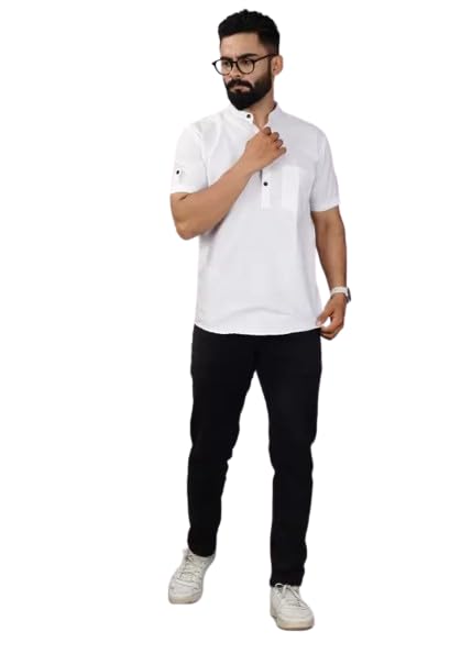 GenericBZ Rega Lifestyle Cotton Solid Straight Half Sleeve Kurta for Men -BZ-AMET0003P1-KUR-WHT