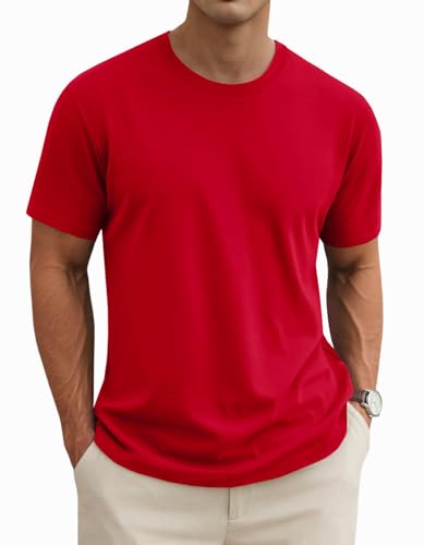 MAGNIVIT Mens Shirts Short Sleeve Cotton T-Shirt Basic Classic Casual Pullover Shirt Tomato Red