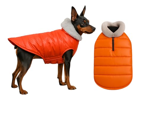 Image of The Pets Company Dog Winter Coat Jacket, Clothes, Windproof, Waterproof, Light Weight, Washable, Ultra Warm Thick Fleece Lined Dog Vest for Cold Weather Protection, (Orange, X - Small - 12 Inch)