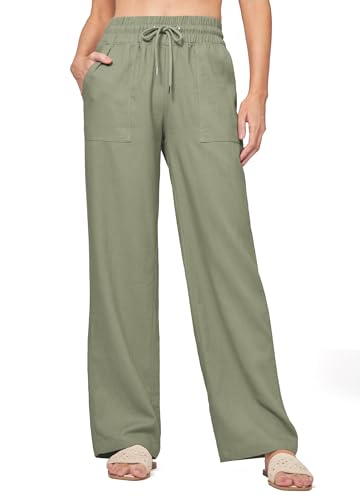 WILLIT Hose Damen Leinenhose Baumwolle Sommerhose Leinen Stoffhose Einfarbig Jogginghose Weites Bein Palazzo Hose Freize...