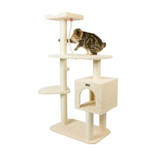 Mueble rascador para gatos de madera y peluche beige 57" miniatura 2