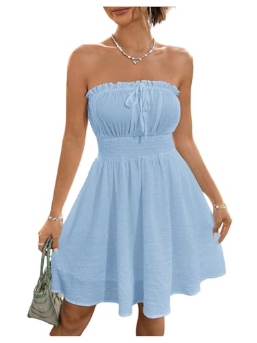 Image of Floerns Women's Vacation Strapless Tube Dress Ruffle Hem A Line Mini Dresses