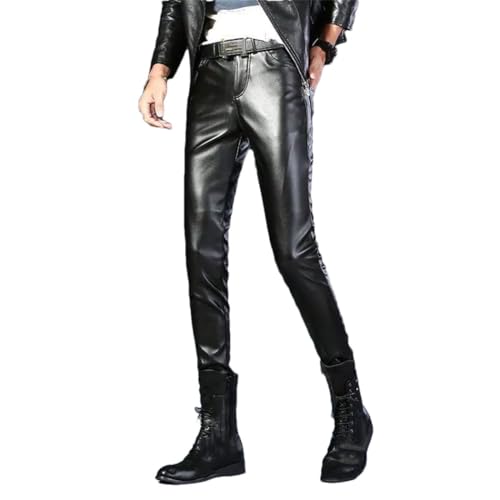 Men's PU Leather Slim Fit Pants Korean Style Pencil Fit Joggers Trousers